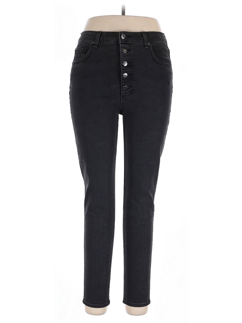 Veronica Beard Black High-Rise Button-Fly Slim Jeans